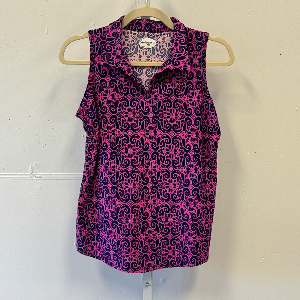 Southwind Apparel Pebble Beach Top Medallion Sleeveless Polo Golf Top Medium